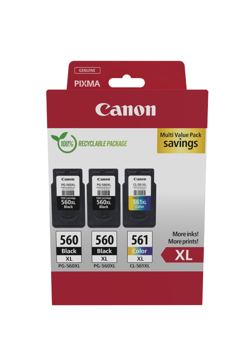 Canon PG-560XL/CL-561XL High Capacity Ink Cartridge Multipack (3712C009) – 2x Black, 1x Colour
