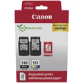 Canon PG-510/CL-511 Black & Colour Ink Cartridge Multipack with Photo Paper (2970B017)