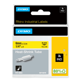 Dymo 18052 Rhino Heat Shrink Tubing 6mm x 1.5m Black on Yellow (S0718270)