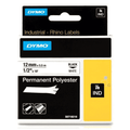 Dymo 18483 Rhino Permanent Polyester Label Tape 12mm x 5.5m Black on White (S0718210)