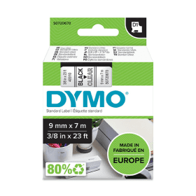 Dymo 40910 D1 Label Tape 9mm x 7m Black on Clear (S0720670)
