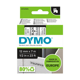 Dymo 45010 D1 Label Tape 12mm x 7m Black on Clear (S0720500)