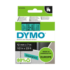 Dymo 45019 D1 Label Tape 12mm x 7m Black on Green (S0720590)