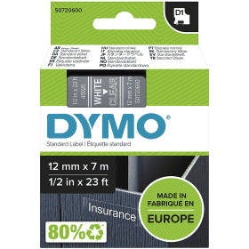 Dymo 45020 D1 Label Tape 12mm x 7m White on Clear (S0720600)