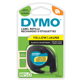 Dymo 91202 LetraTag Plastic Tape 12mm x 4m Black on Yellow (S0721620)