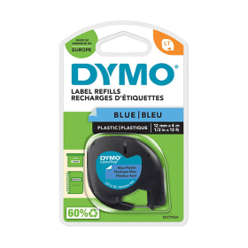 Dymo 91205 LetraTag Plastic Tape 12mm x 4m Black on Blue (S0721650)