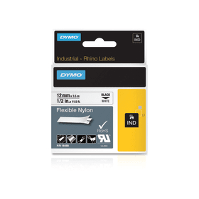Dymo 18488 Rhino Flexible Nylon Label Tape 12mm x 3.5m Black on White (18488)