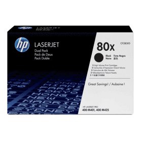 HP 80X Black High Capacity Toner Cartridge Twin Pack (CF280XD) – 6,900 Pages each