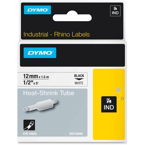 Dymo 18055 Rhino Heat Shrink Tubing 12mm x 1.5m Black on White (S0718300)
